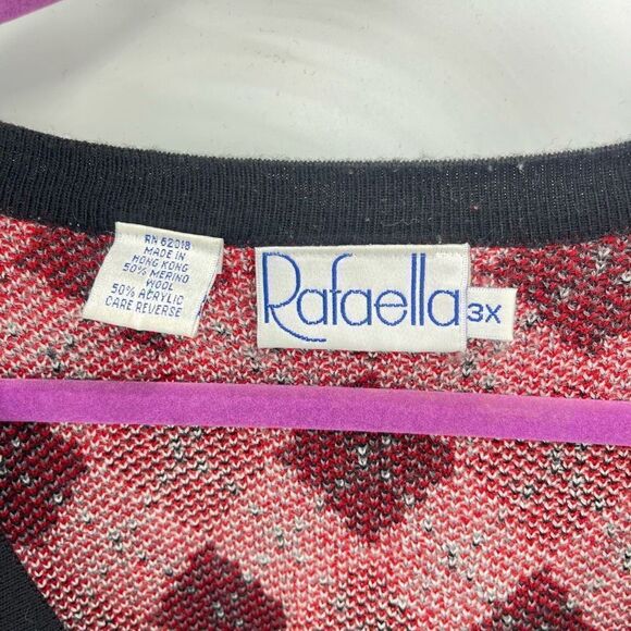 Rafaella Womens Cardigan Sweater Check Button Merino Wool Acrylic Black Red 3X - Picture 8 of 8